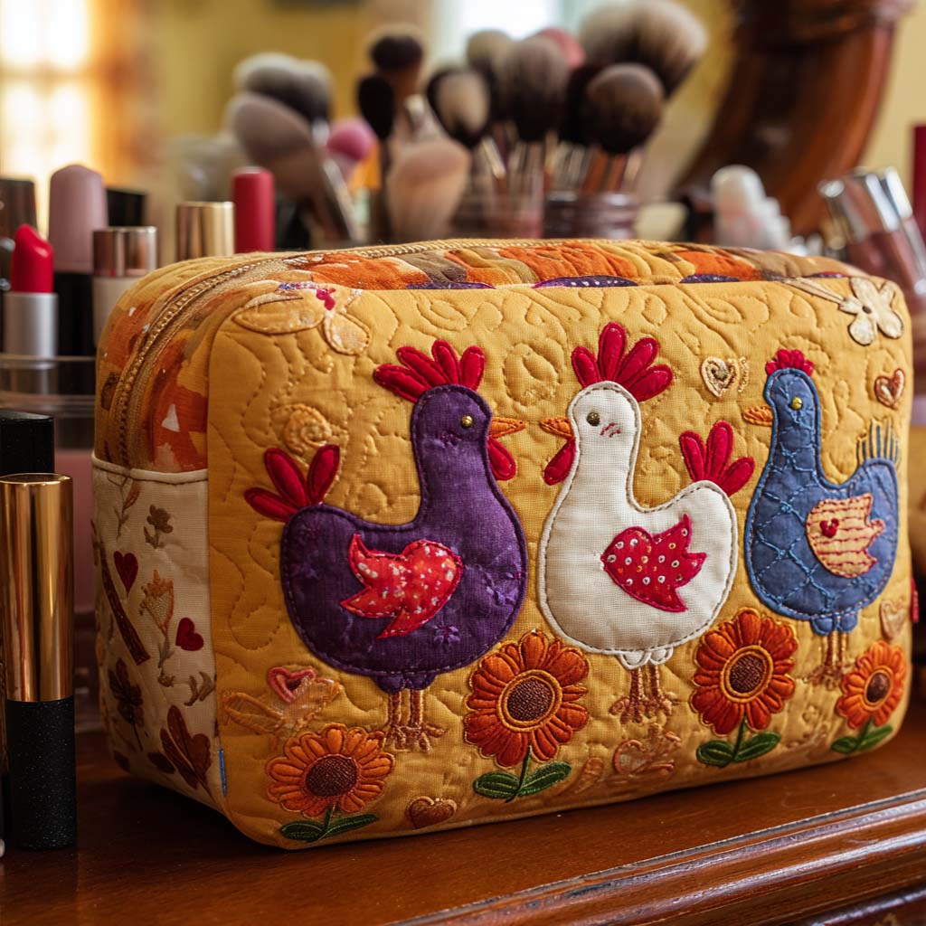 Quilted Makeup Bag in Chicken Shape