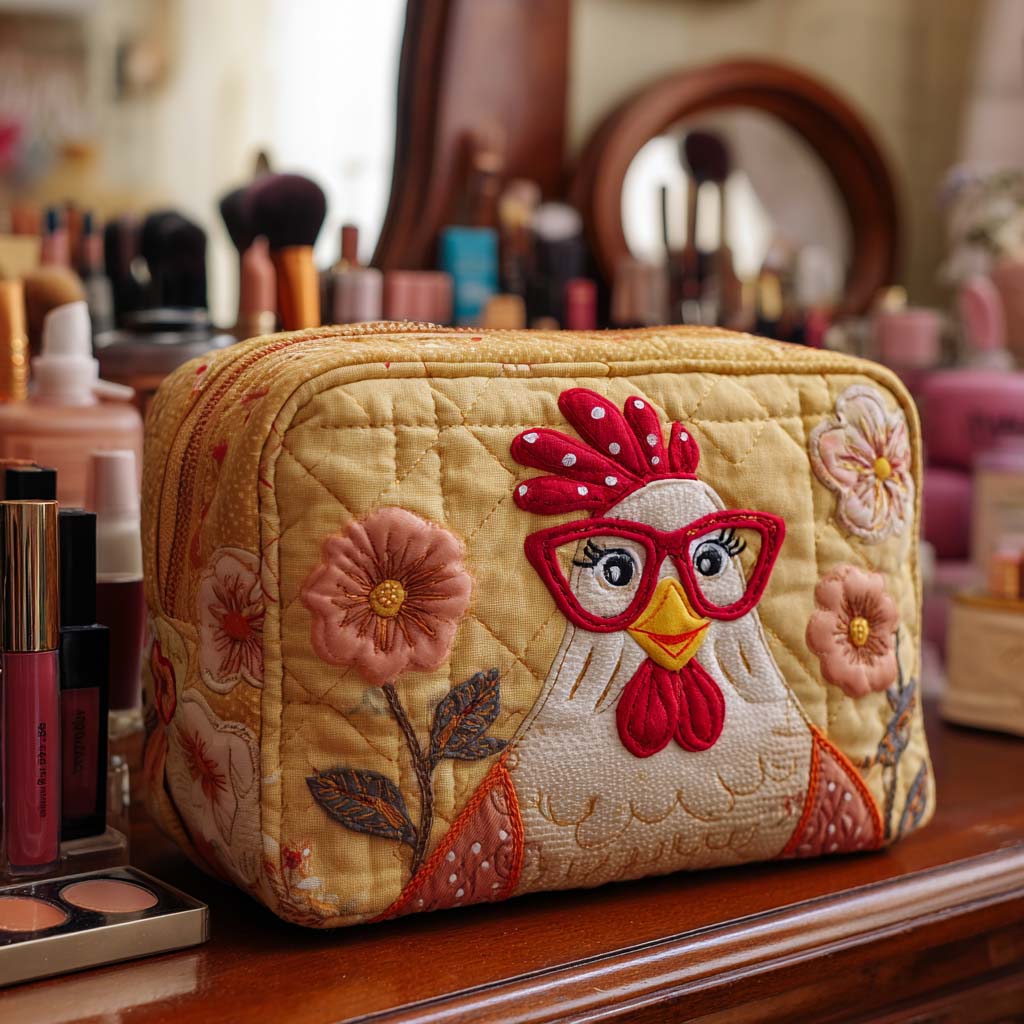 Quilted Makeup Bag with Glowing Chicken