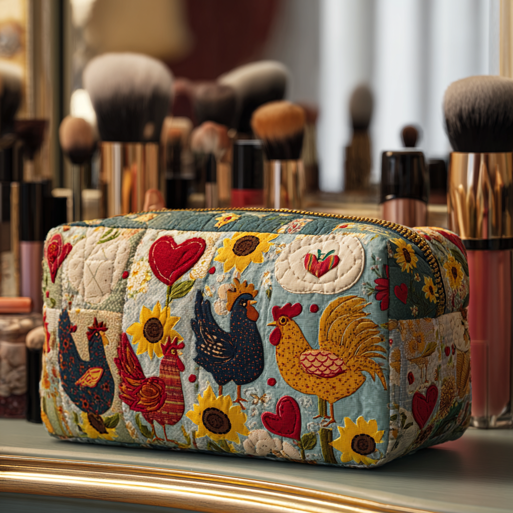 Quilted Makeup Bag in Chicken Shape