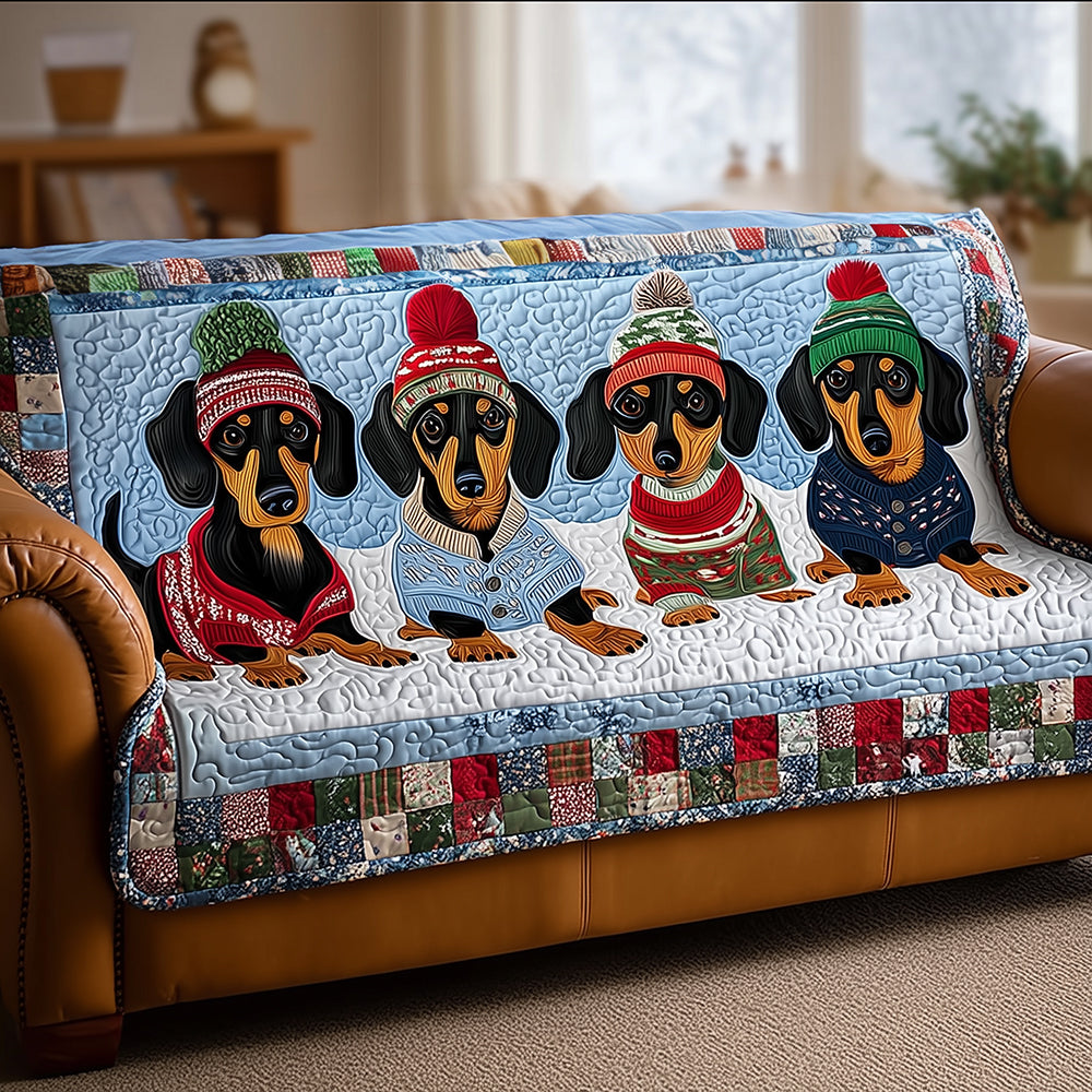 Quilted Sofa Cover with Wintry Dachshund