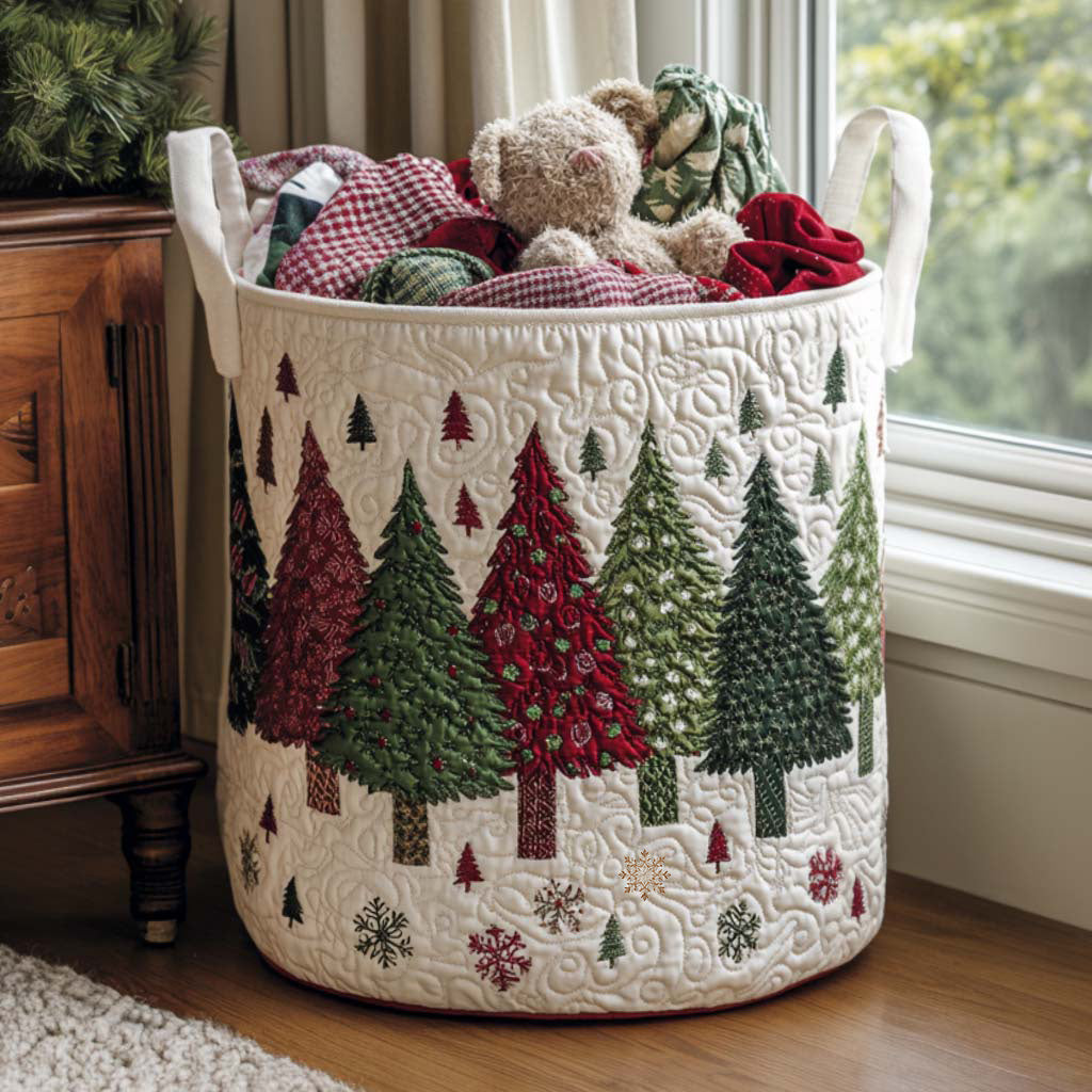 Quilted Laundry Basket with Christmas Pattern