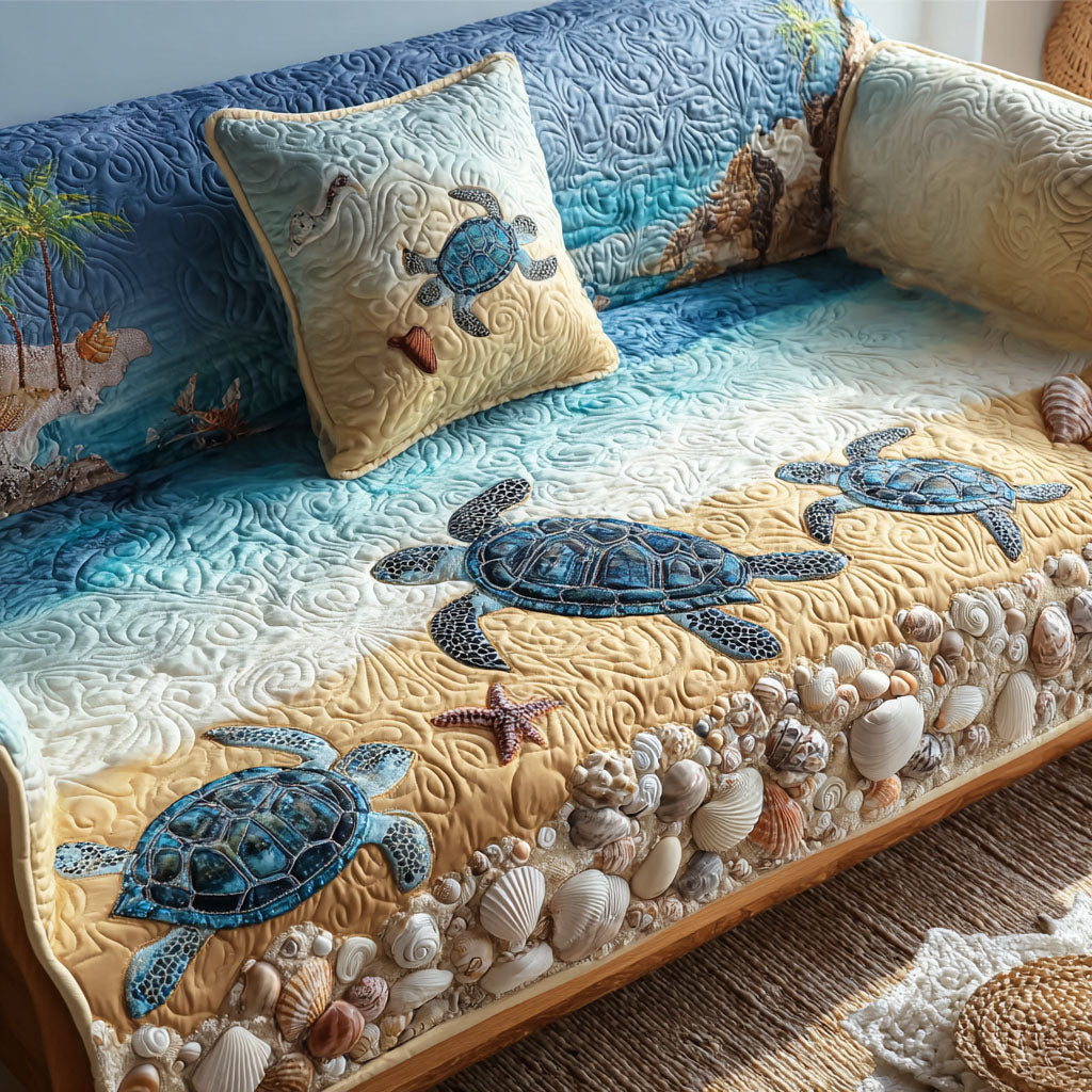 Quilted Sofa Cover – with Coastal Pattern