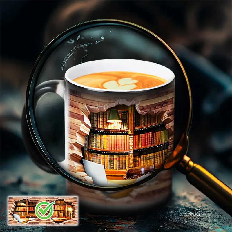 Ceramic Mug with Magic Bookshelf and Temperature Effect