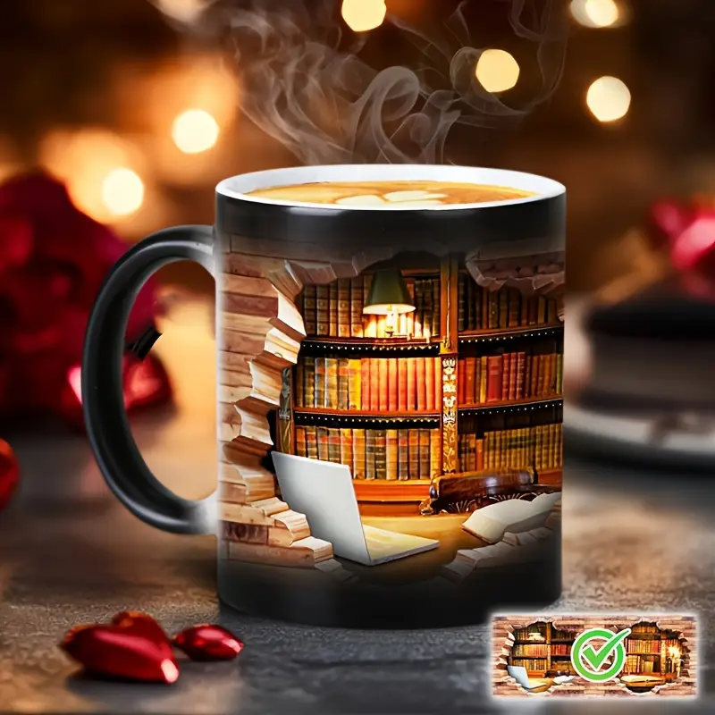 Ceramic Mug with Magic Bookshelf and Temperature Effect