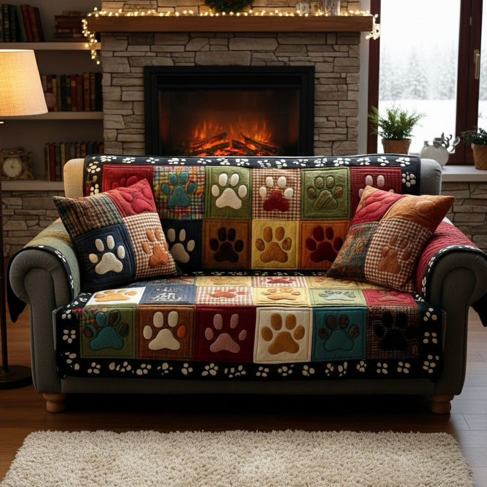 Quilted Sofa Cover – Quilted Sofa Cover with Paw Prints