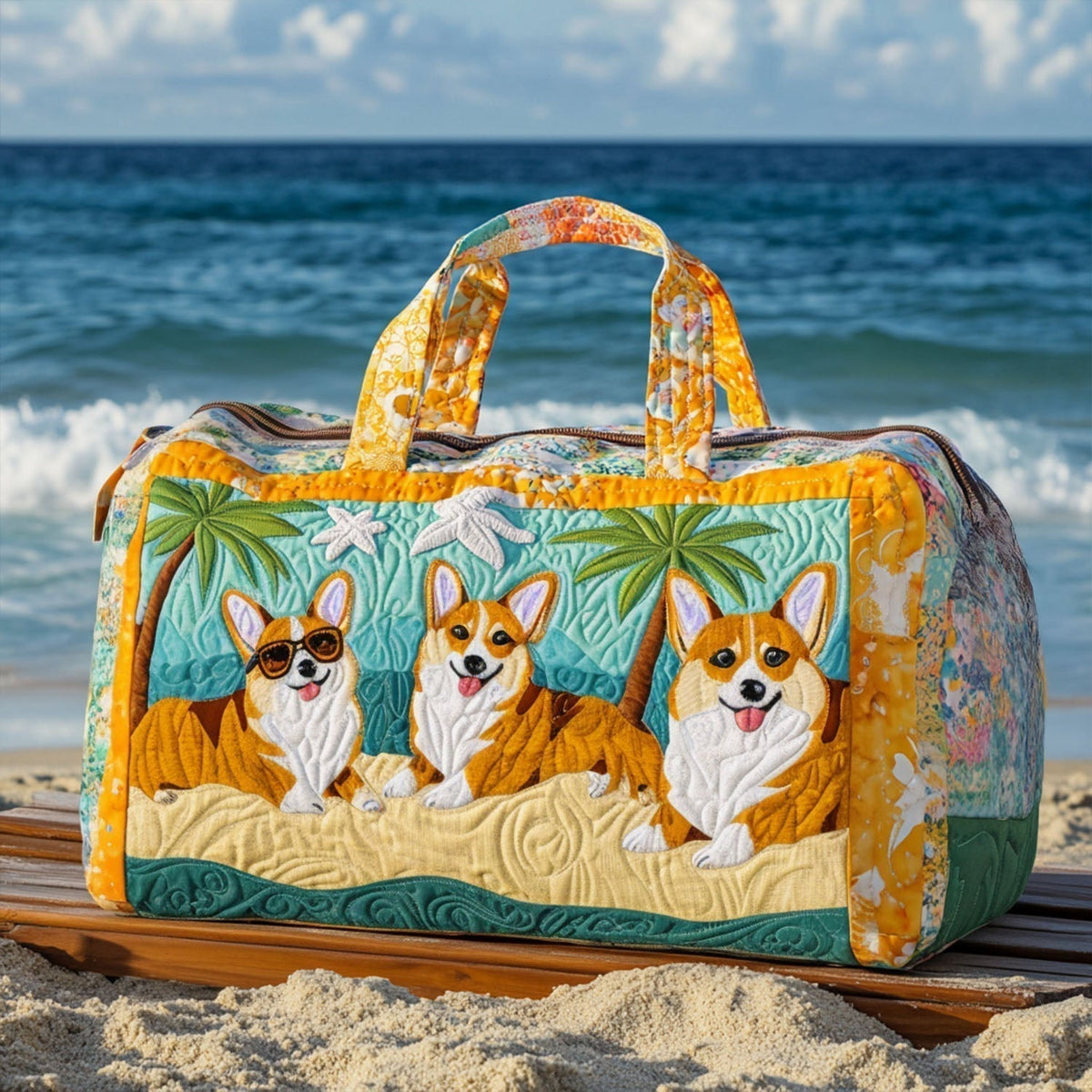 Quilted Travel Bag – Corgi at the Beach