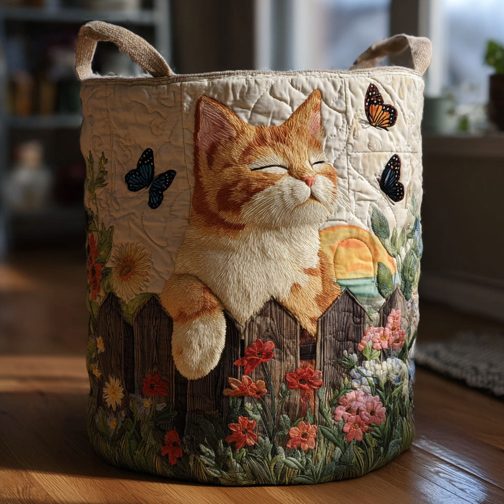 Quilted Laundry Basket with Cosy Cat