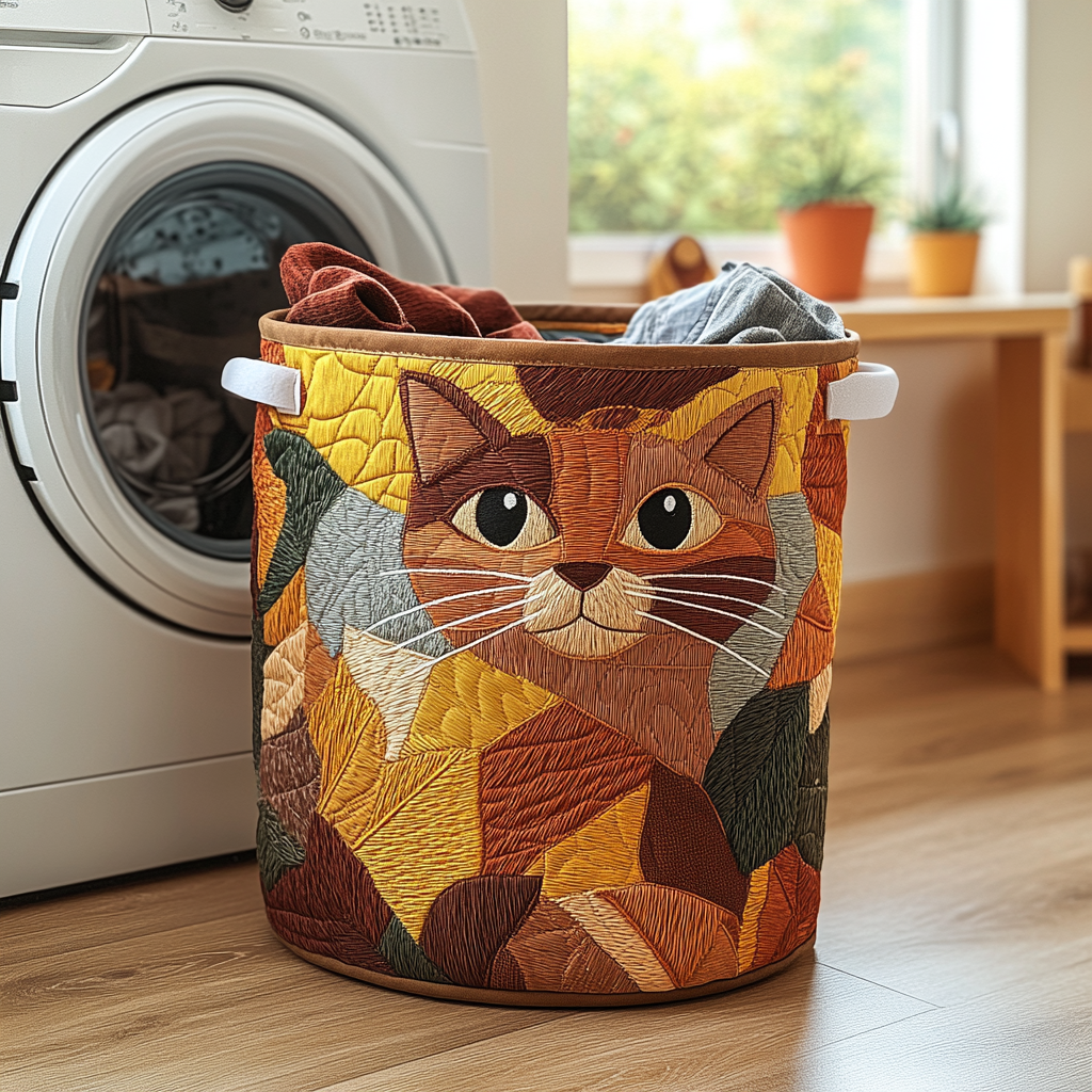 Quilted Laundry Basket with Cats