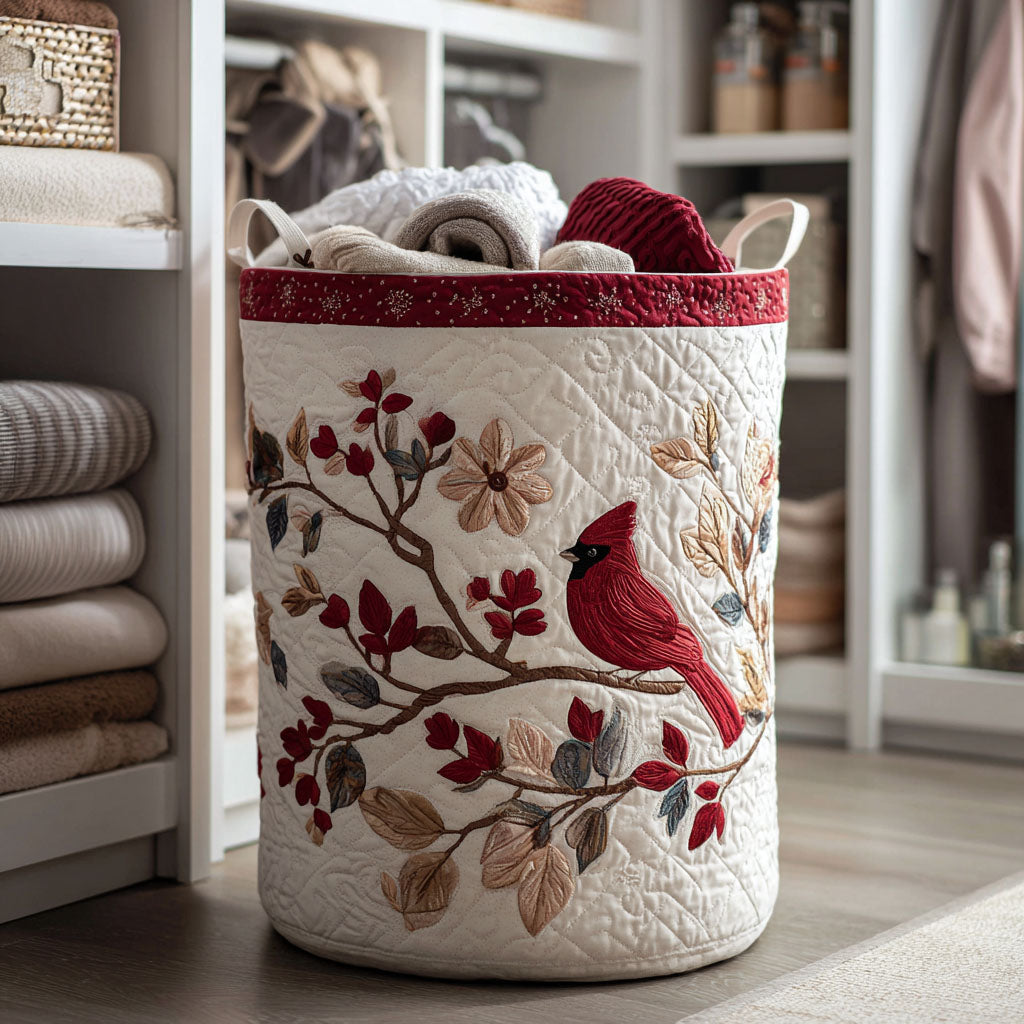 Quilted Laundry Basket with Autumn Leaves