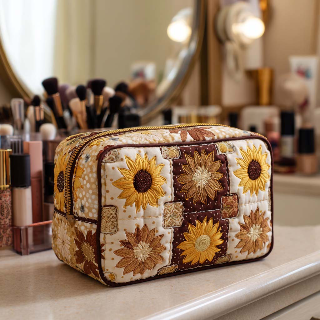 Quilted Makeup Bag with Glowing Sun