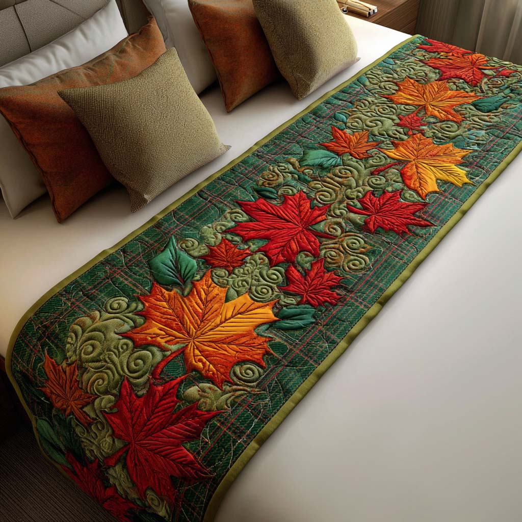 Quilted Bed Runner – with Maple Leaf Stripes Danzerine