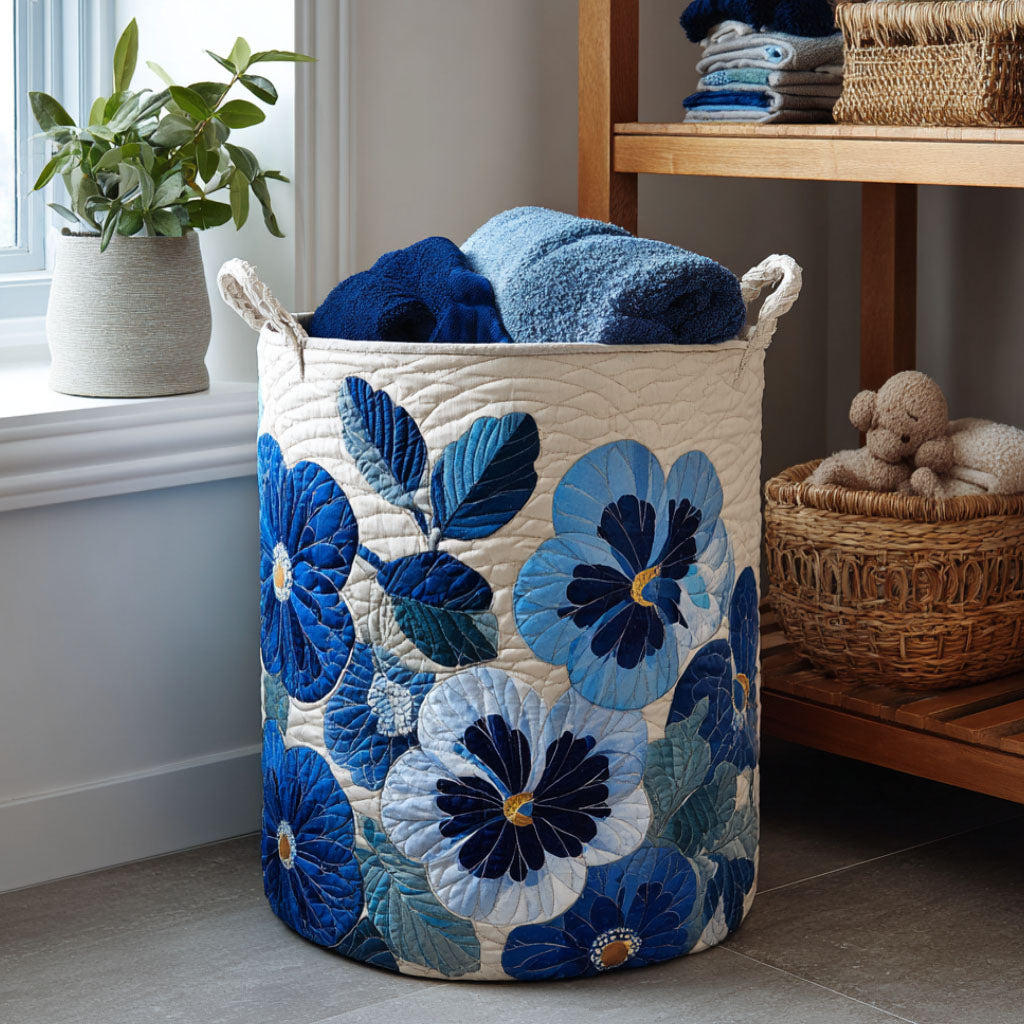 Quilted Laundry Basket with Floral Pattern