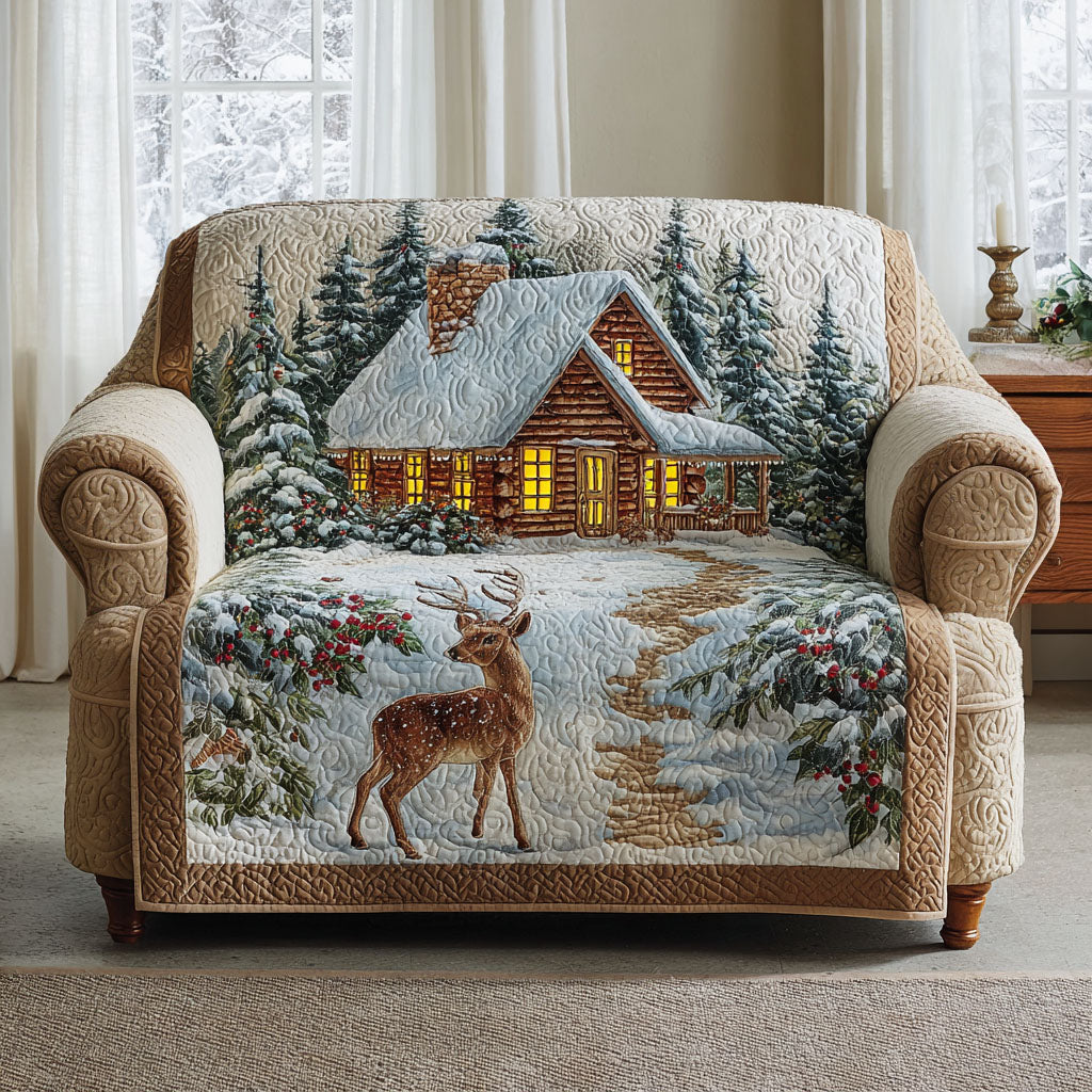 Quilted Sofa Cover – with Winter Cabin