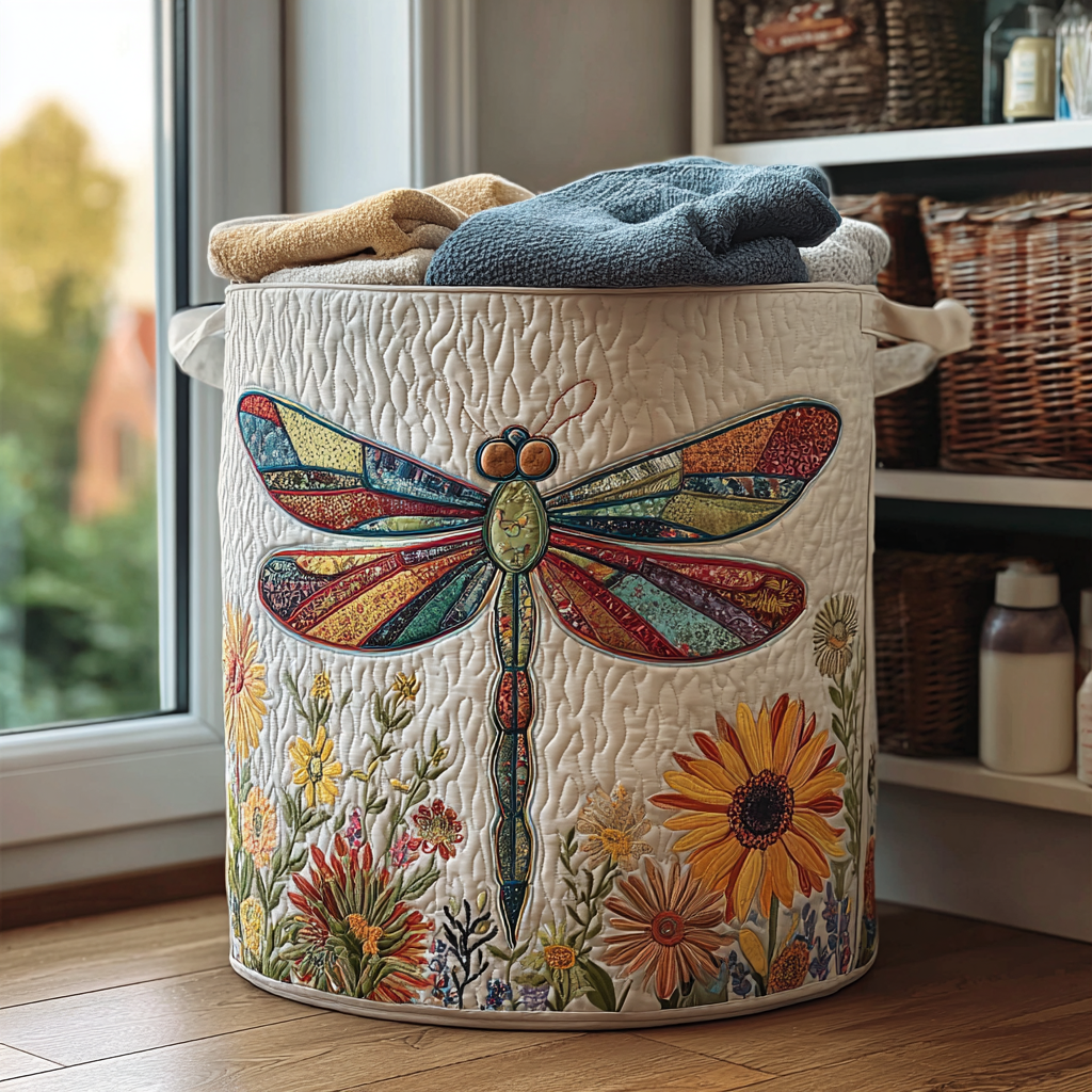 Quilted Laundry Basket with Dragonflies