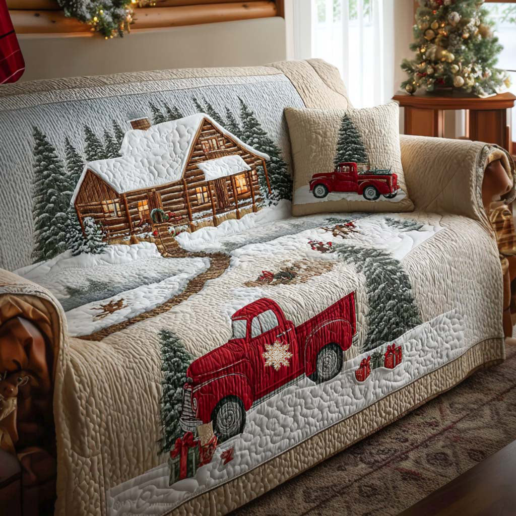 Quilted Sofa Cover with Light Snow Design