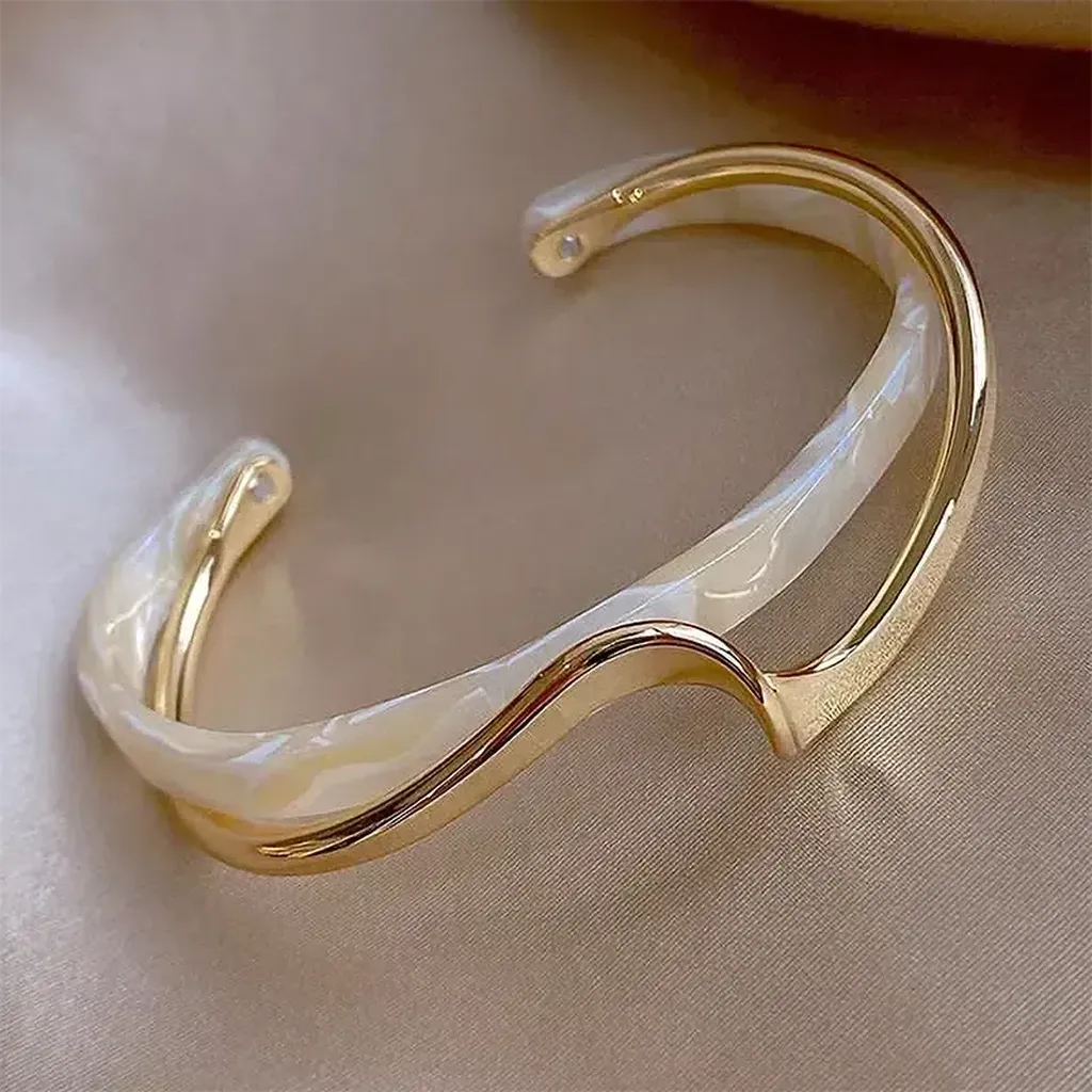 Elegant Open Bracelet with White Enamel and Gold