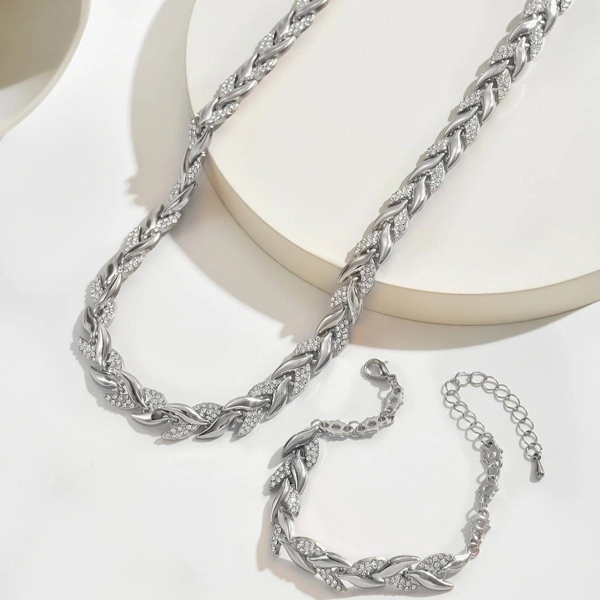 Elegant Braided Chain Set with Stones