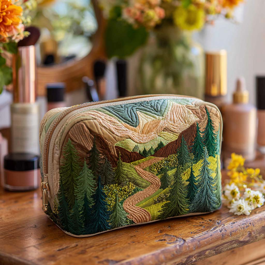 Quilted Makeup Bag with Emerald Hair