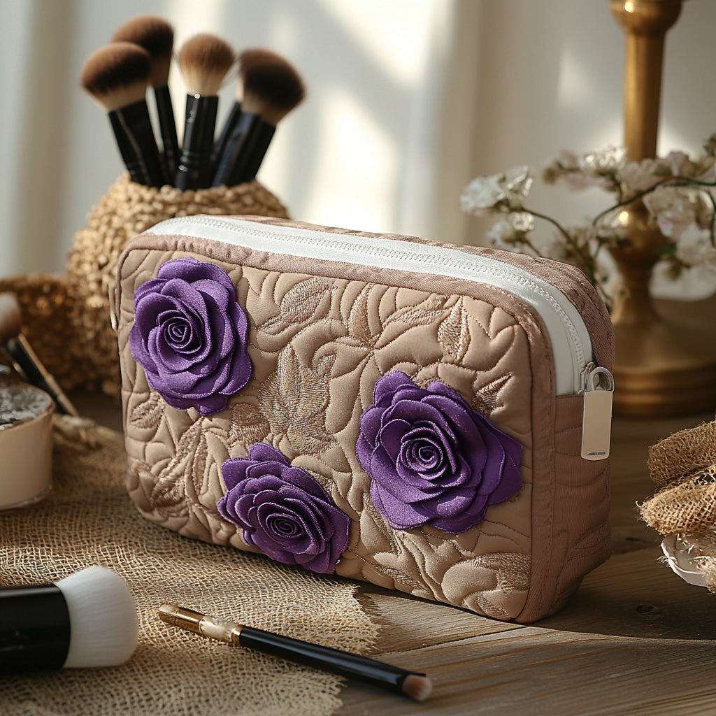 Quilted Makeup Bag with Enchanted Rose