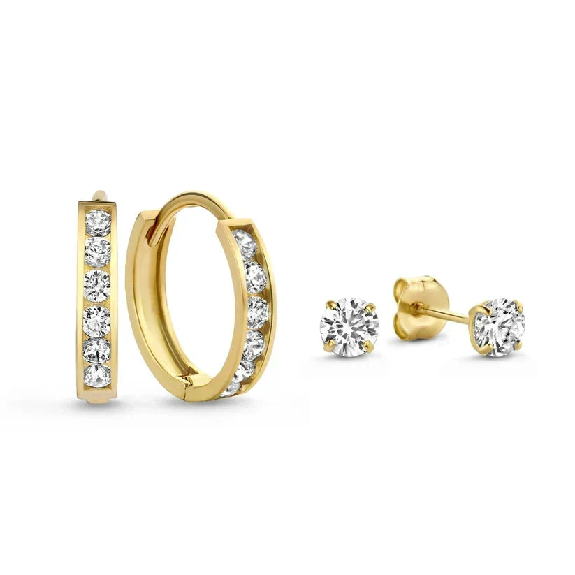 Earring Set “Dara” with Stones | Gold