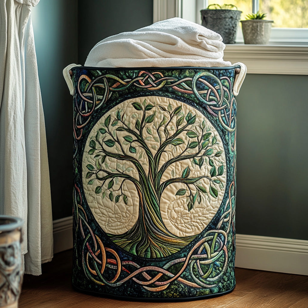 Quilted Laundry Basket with Nature Landscape