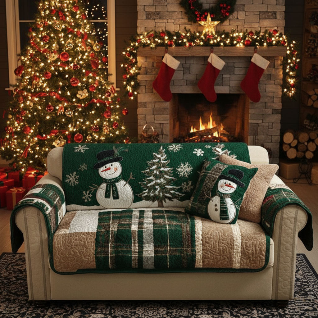 Quilted Sofa Cover – Padded Sofa Cover with Festive Nights and Evergreen