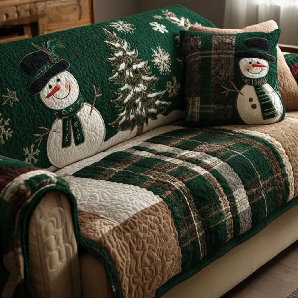 Quilted Sofa Cover – Padded Sofa Cover with Festive Nights and Evergreen