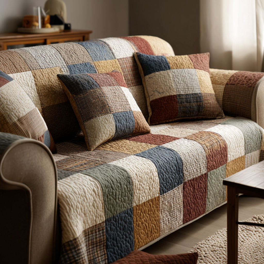 Quilted Sofa Cover – Rustic Patchwork Quilted Sofa Cover