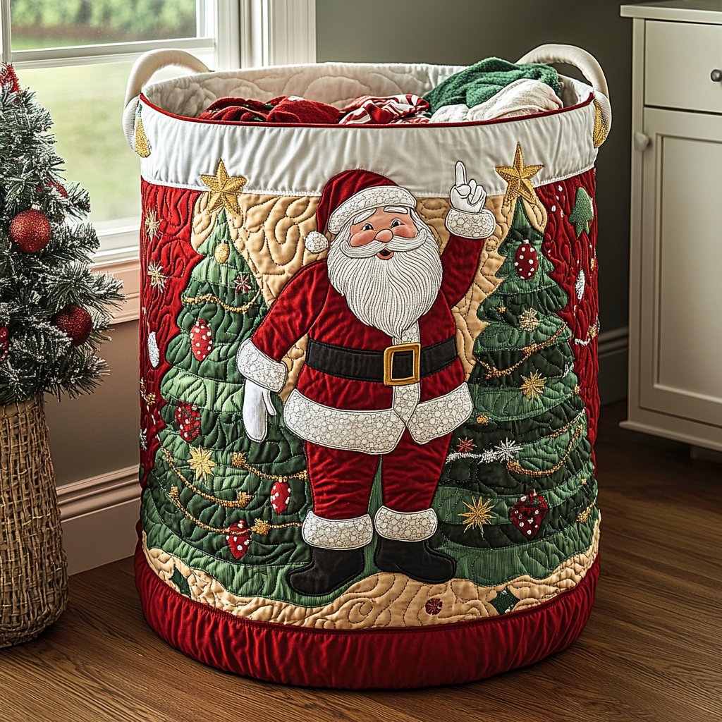 Quilted Laundry Basket with Santa Claus
