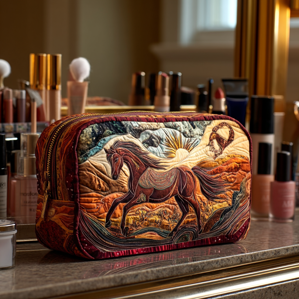 Quilted Makeup Bag with Fiery Horse