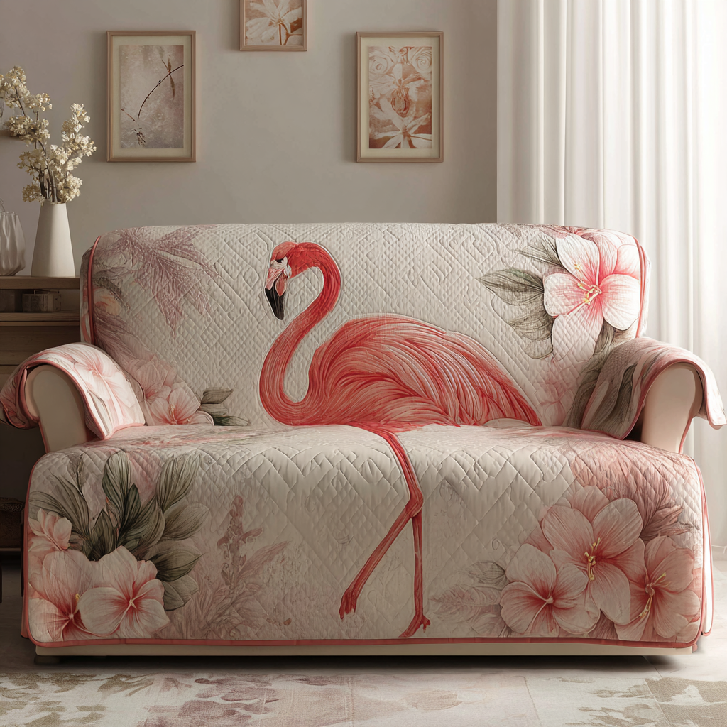 Quilted Sofa Cover with Flamingos