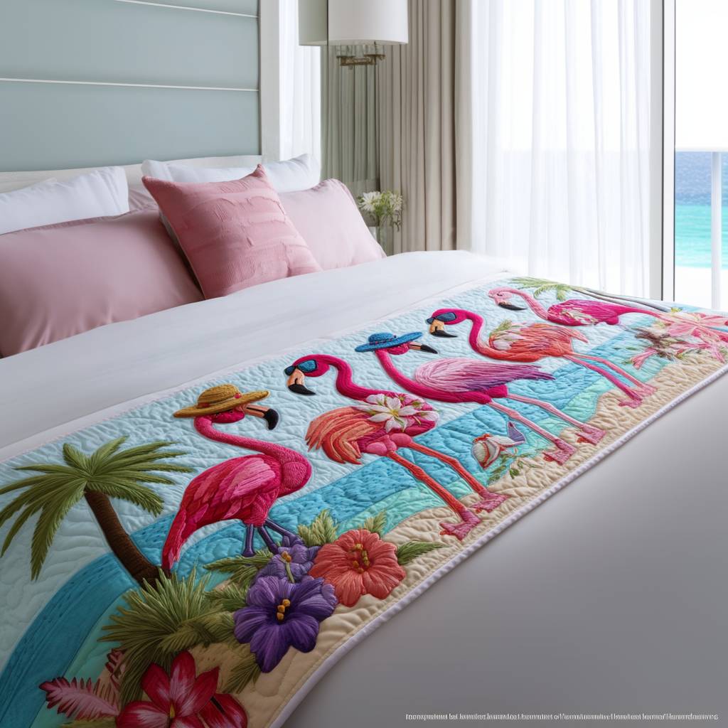 Quilted Bed Runner – Flamingo Bay