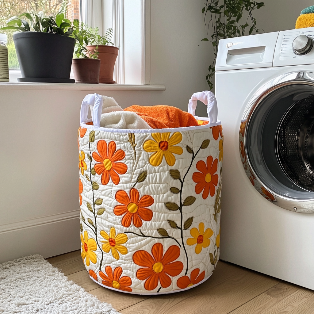 Quilted Laundry Basket with Floral Pattern