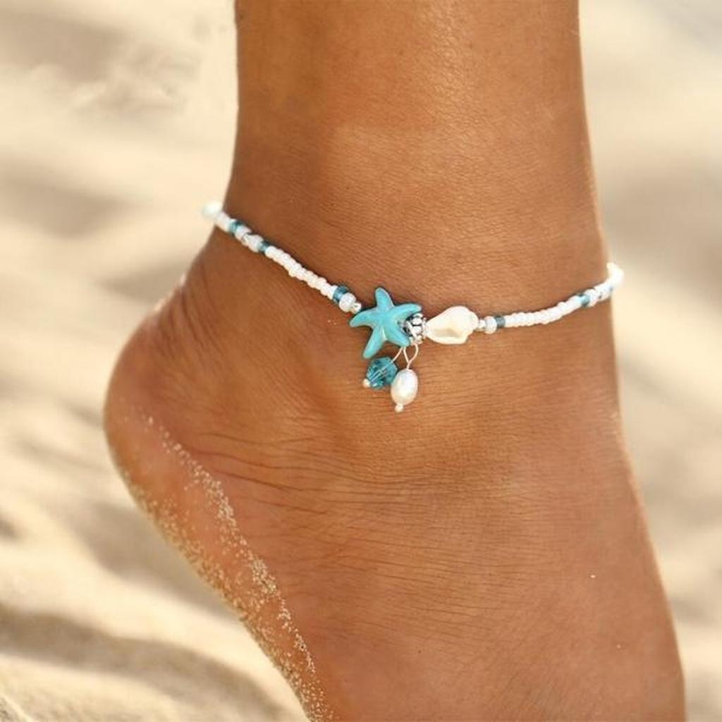 Anklet with Stars, Shell and Natural Stones