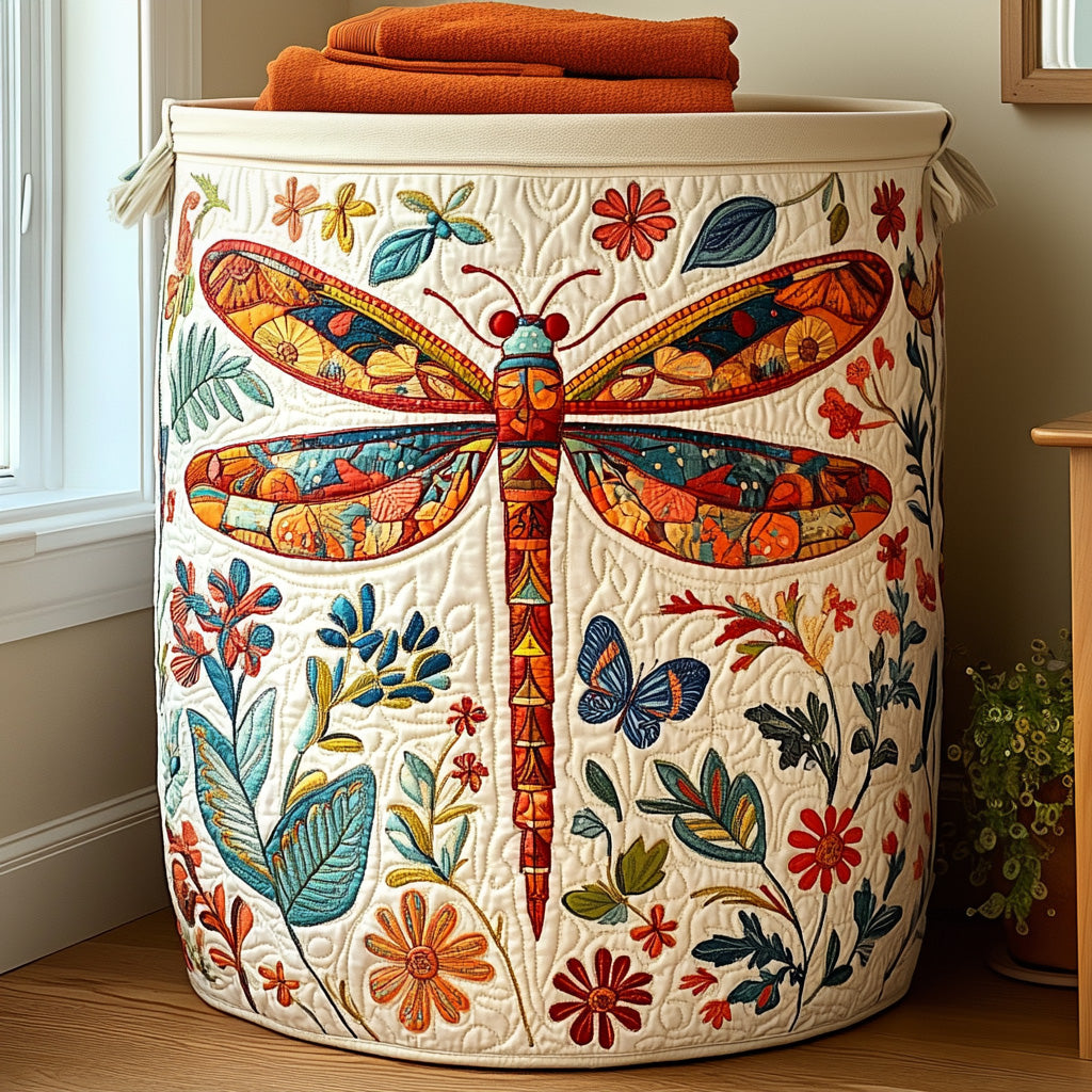 Quilted Laundry Basket with Dragonfly
