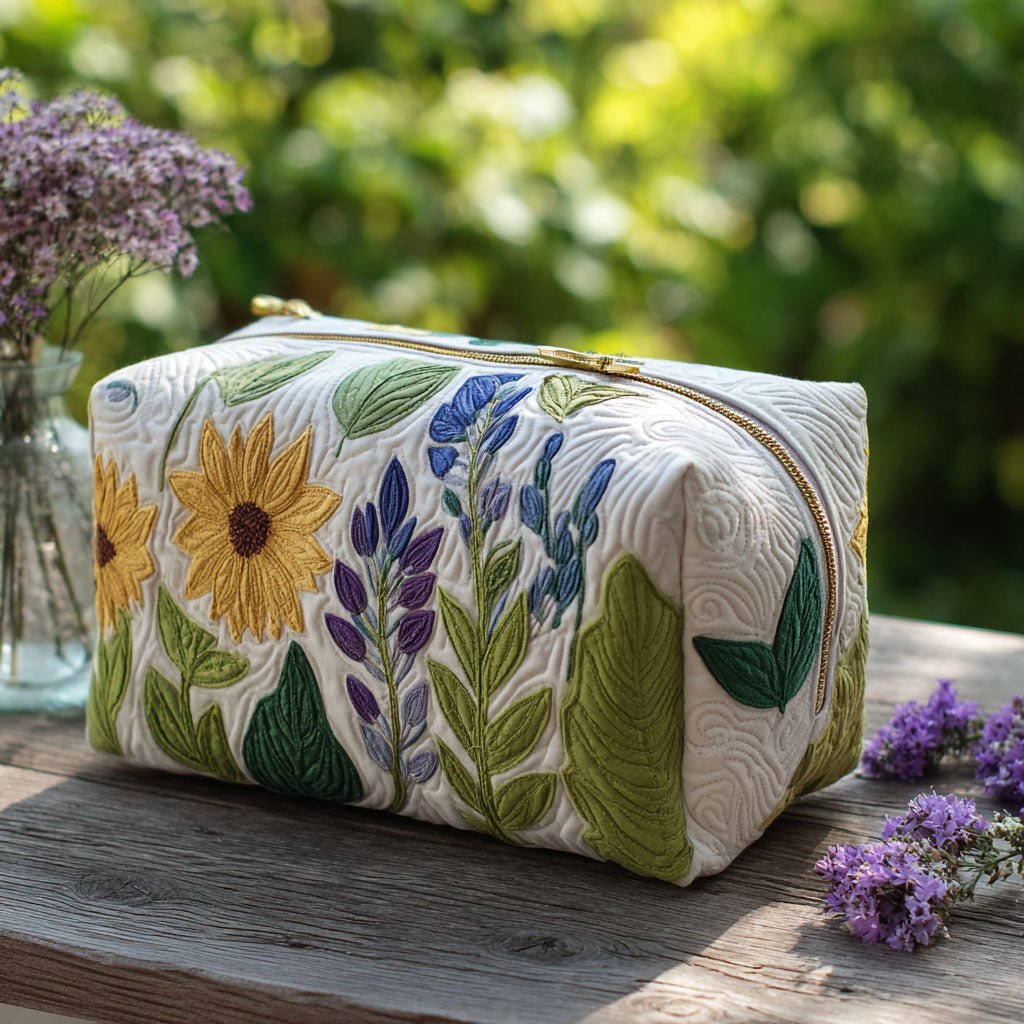 Quilted Makeup Bag with Delicate Grass