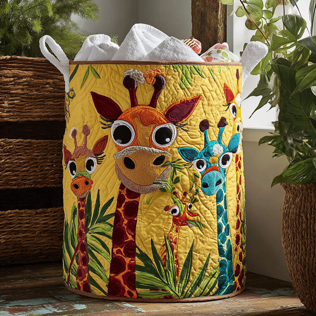 Quilted Laundry Basket with Funny Giraffe