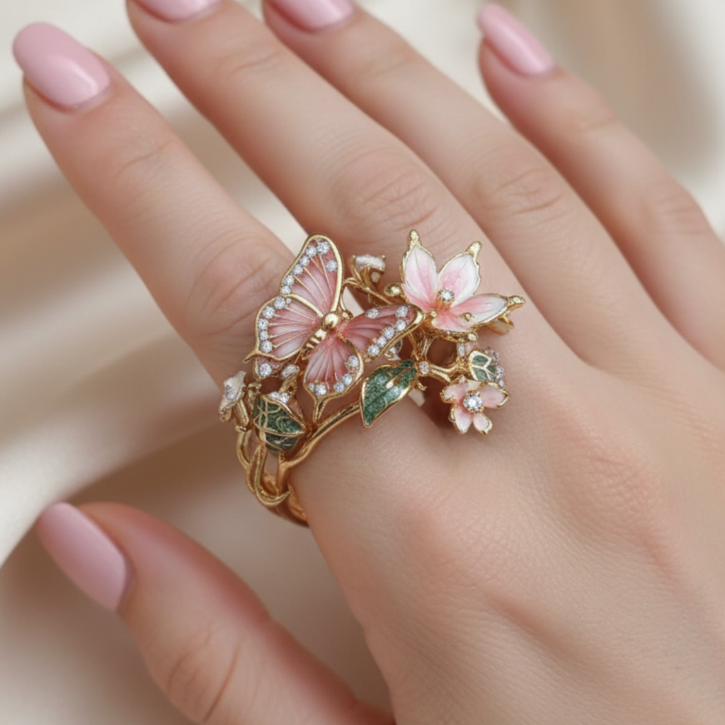 Shiny Butterfly Ring with Zirconia