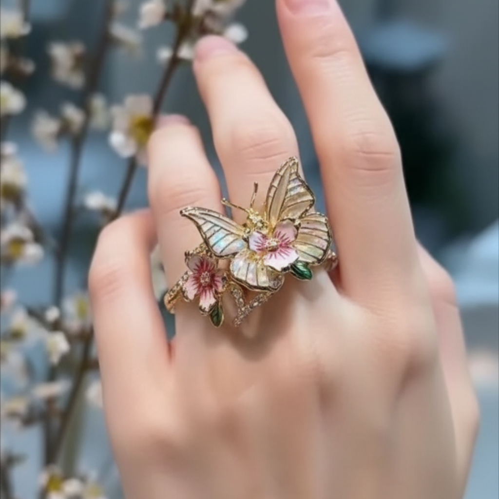 Shiny Butterfly Ring with Zirconia