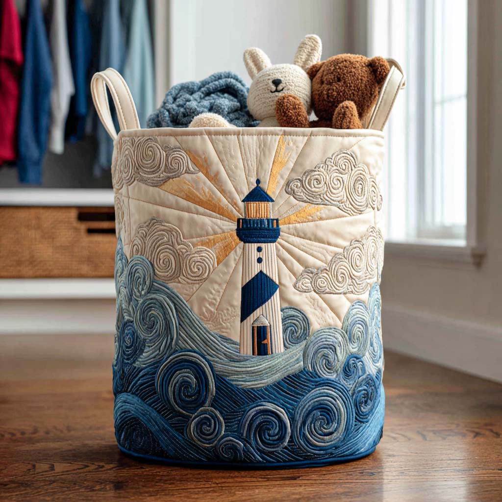Quilted Laundry Basket with Sea Design