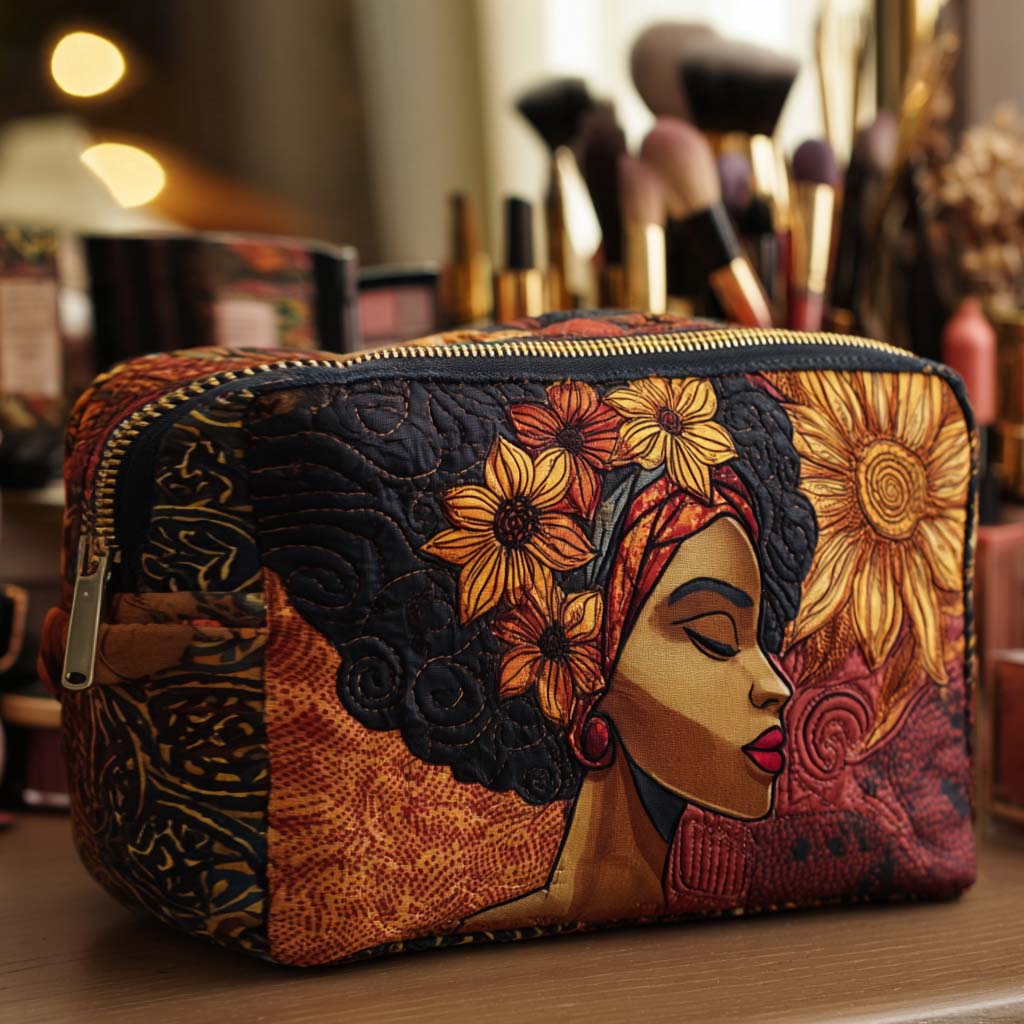 Quilted Makeup Bag with Golden Crown