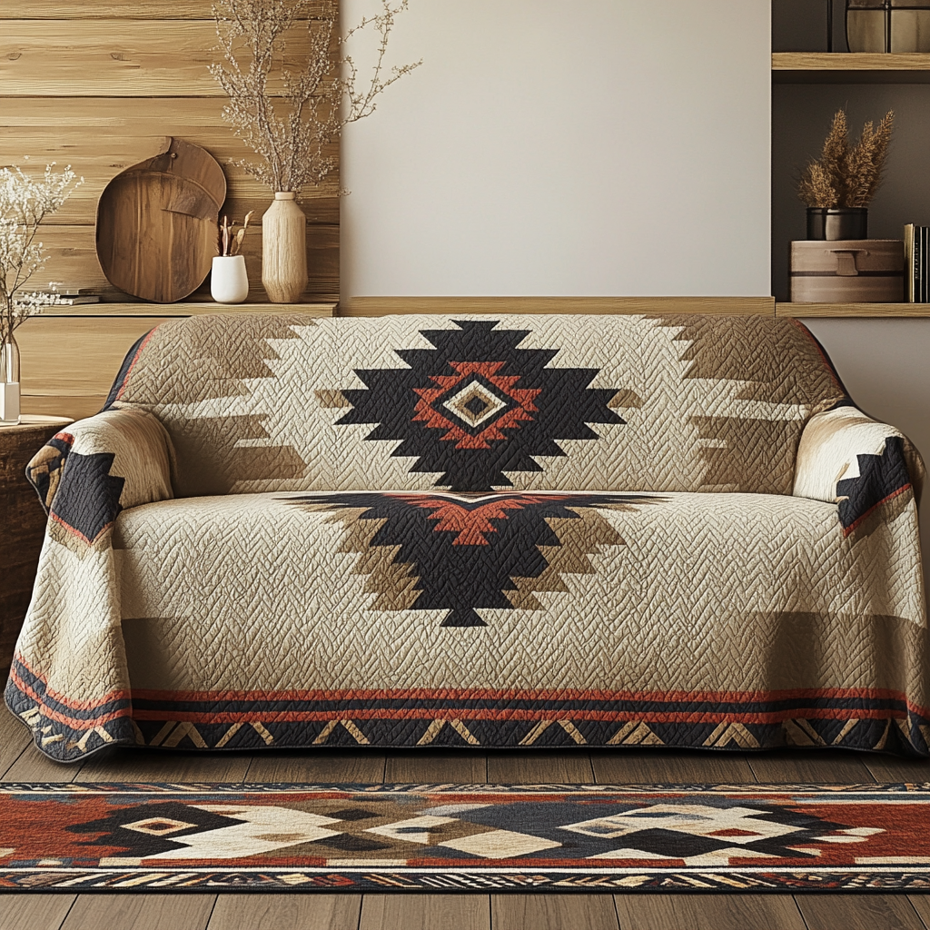 Quilted Sofa Cover with Golden Echo