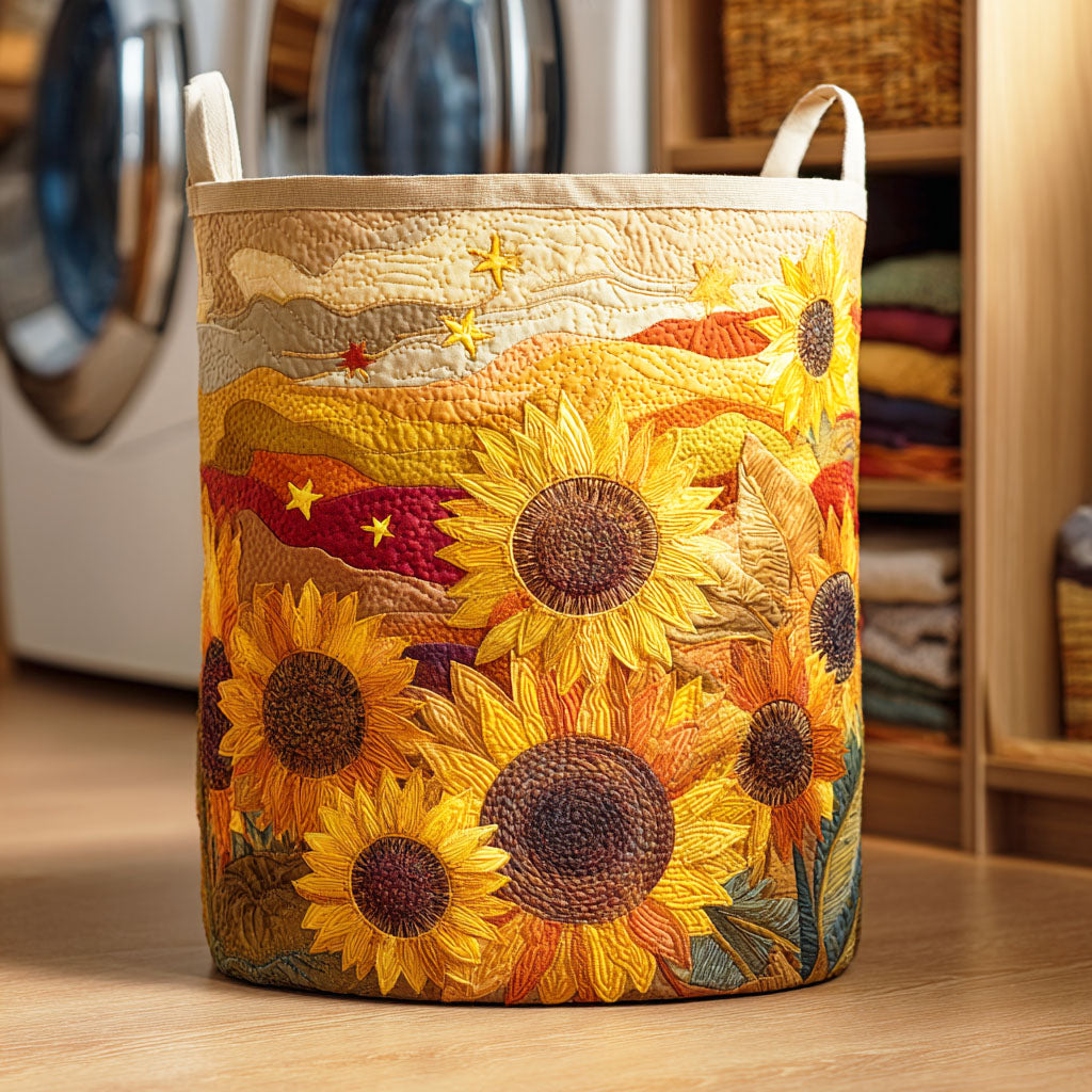 Quilted Laundry Basket with Sunflower