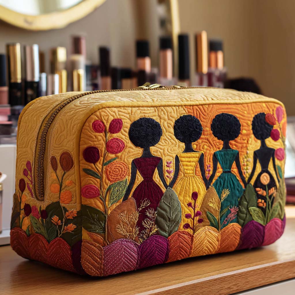 Quilted Makeup Bag with Golden Details
