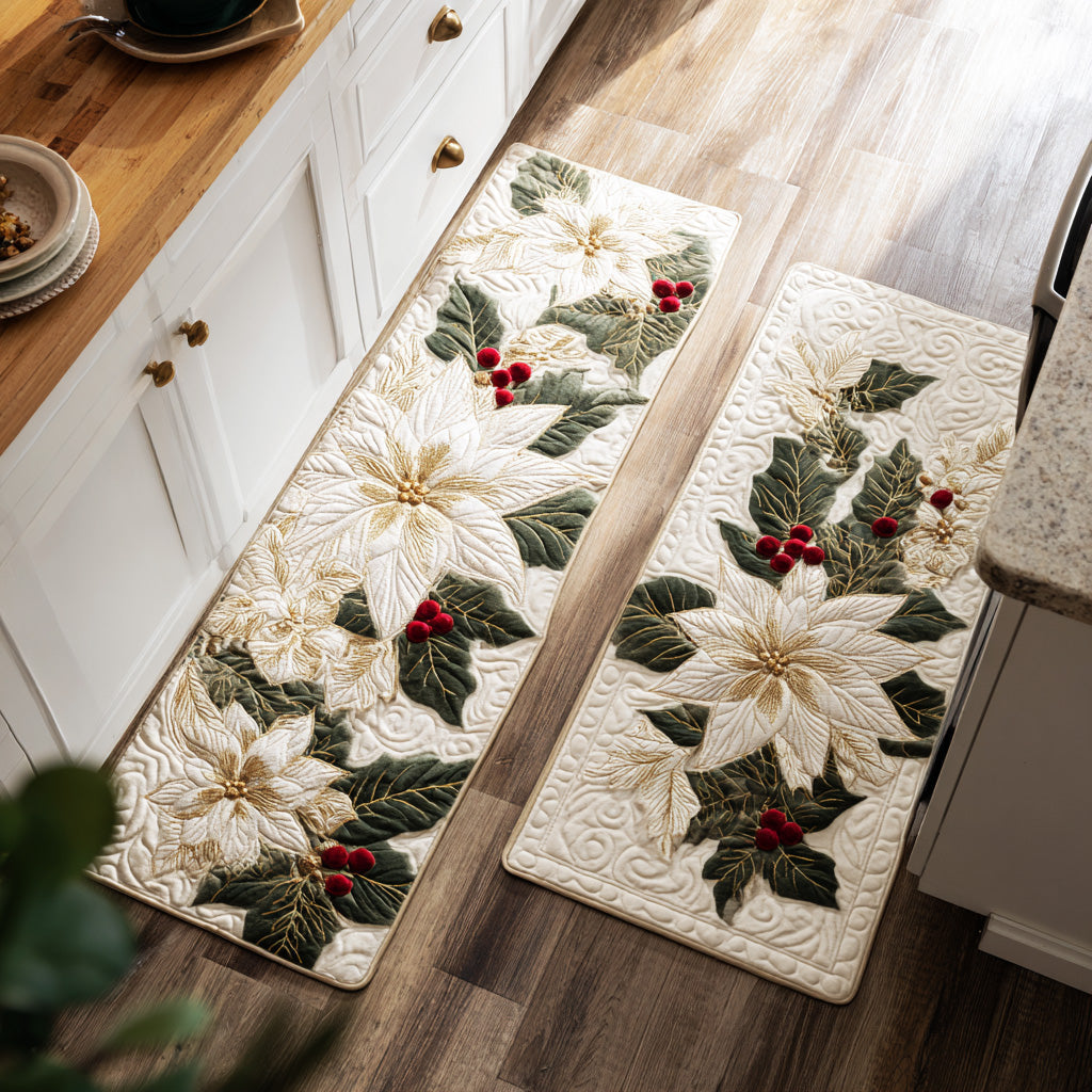 Non-Slip Kitchen Rug – Christmas Kitchen Rug Winter Flowers