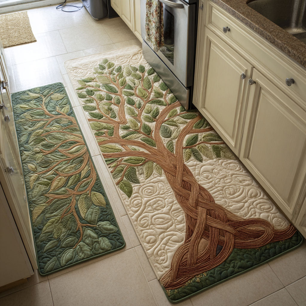 Non-Slip Kitchen Rug with Golden Tree