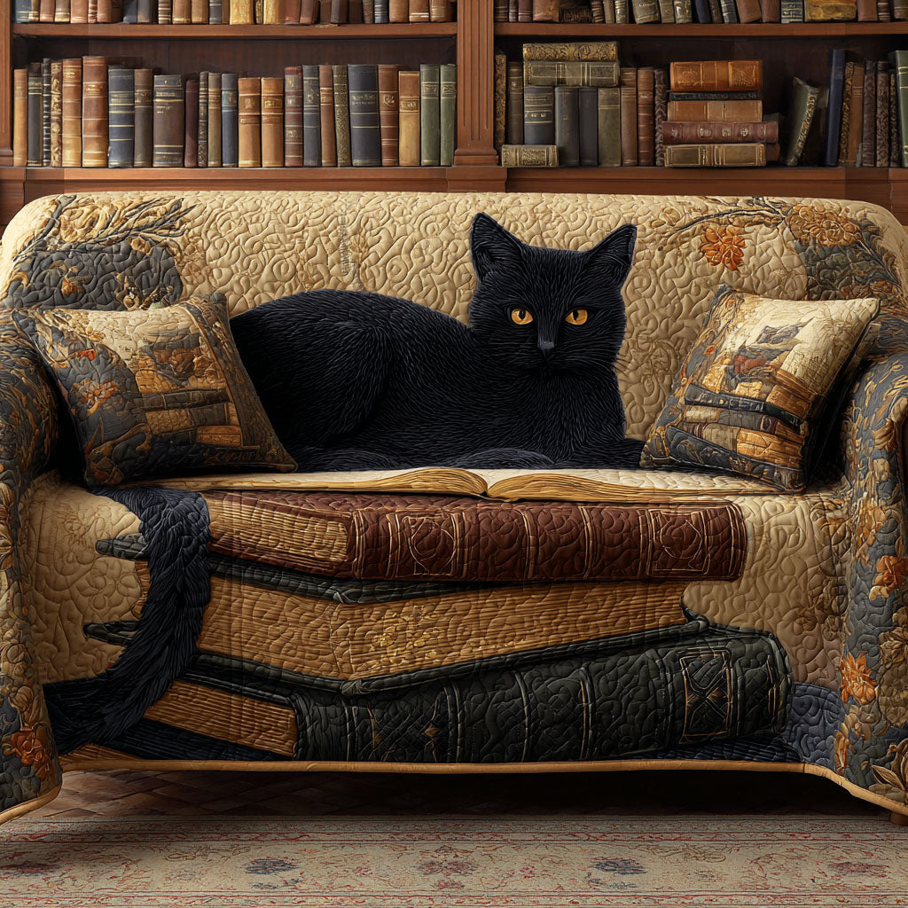 Quilted Sofa Cover with Golden Cat