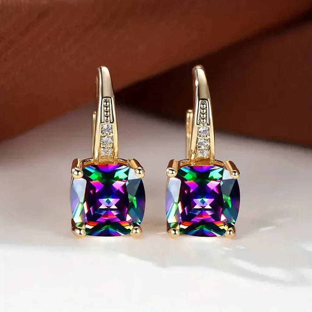 Gold Hoop Earrings with Coloured Stones
