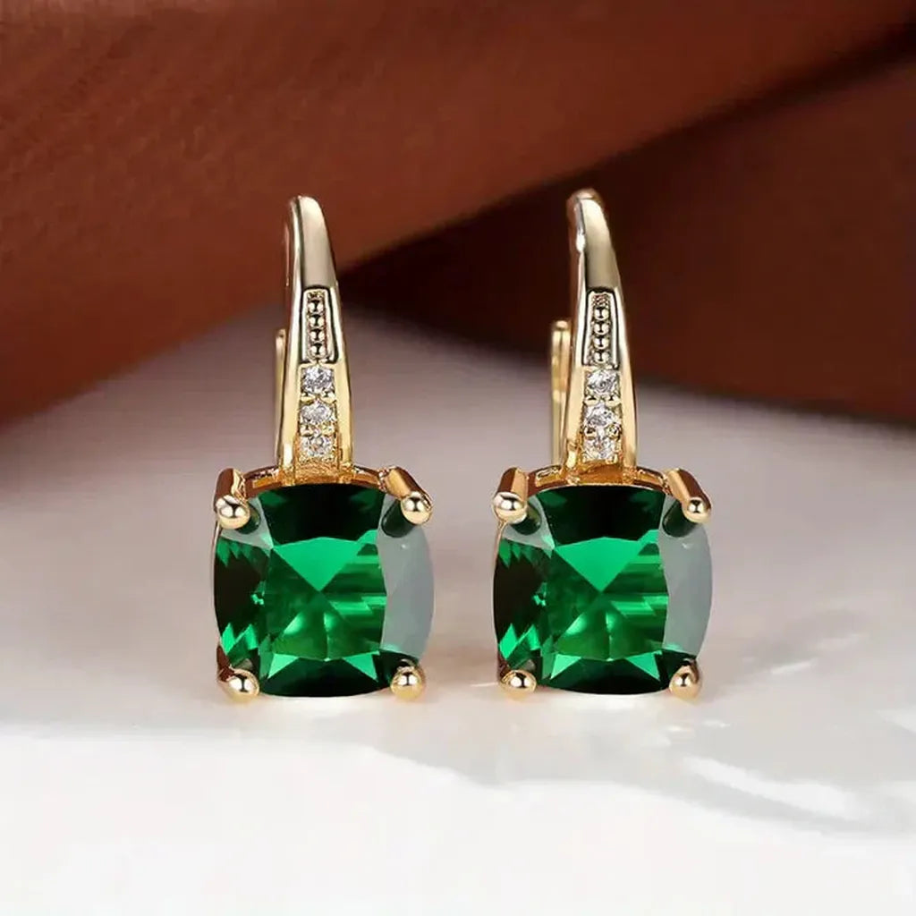 Gold Hoop Earrings with Coloured Stones