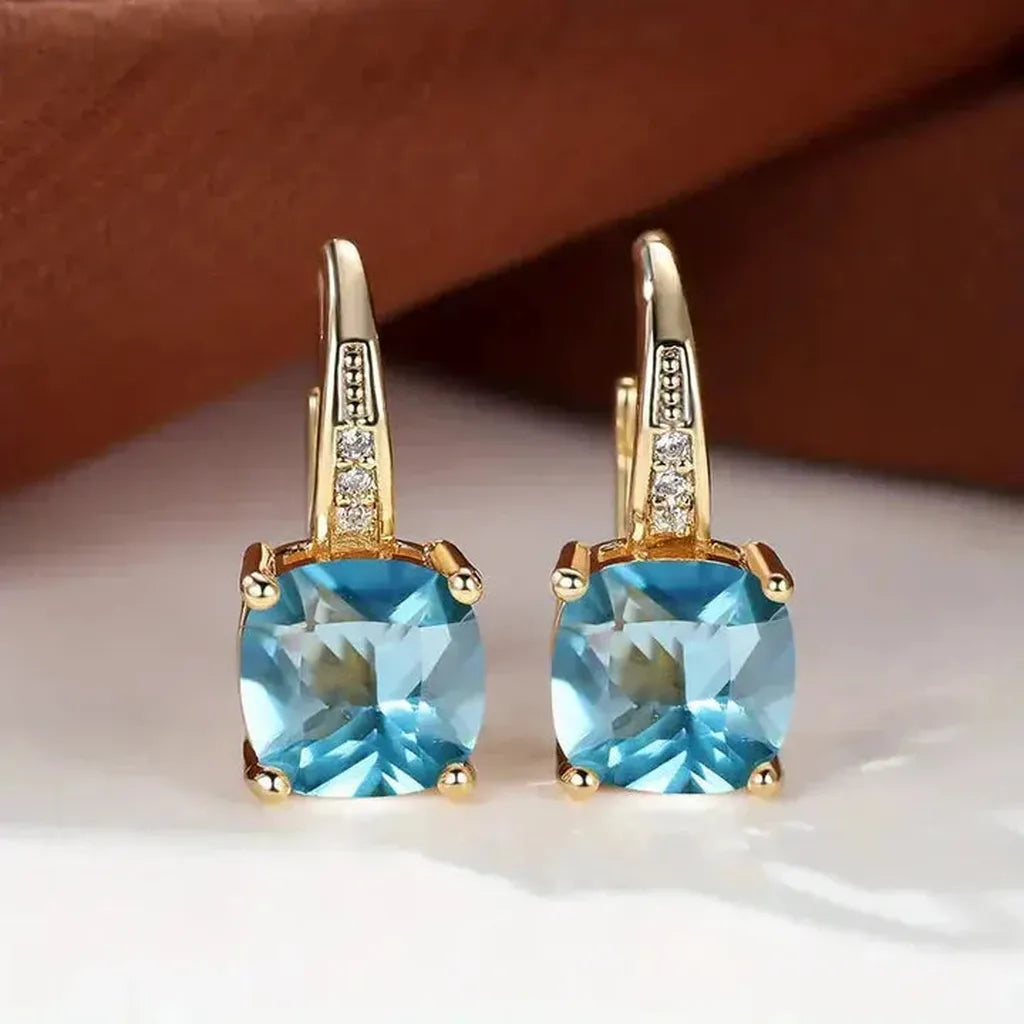 Gold Hoop Earrings with Coloured Stones